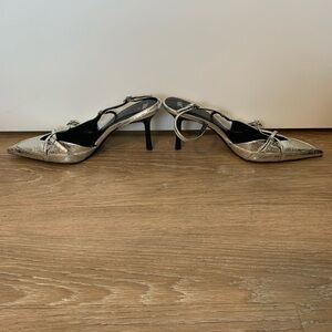 Zara Silver Strappy Heels Size 9.5 (EU 40)